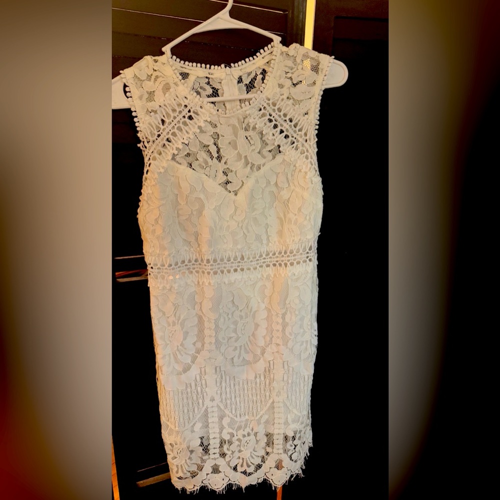 White Lace Crochet Sheath Dress | Elegant Cocktail Dress | Size Medium